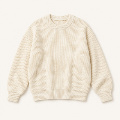 Illustrative cream rib-knit sweater