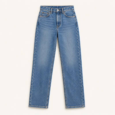 Illustrative blue straight-leg jeans