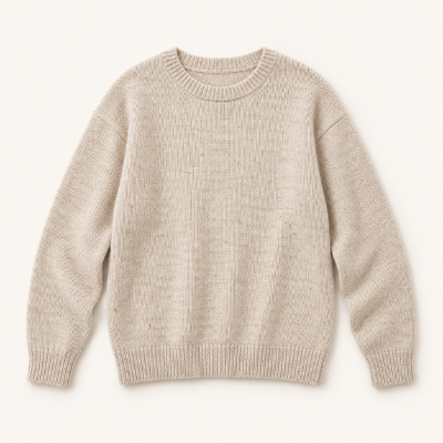 Illustrative oatmeal knit pullover